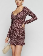 Reformation Knit Mini Dress Short Long Sleeve Stretch Size Medium Romantic Y2K