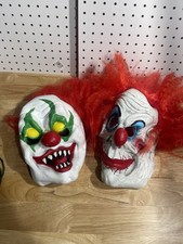 Set of 2 Scary Clown Full Face Masks with Red Hair for Halloween Party