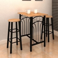 3-Teiliges Bartisch-Set Aus Holz Und Stahl Mit Hockern