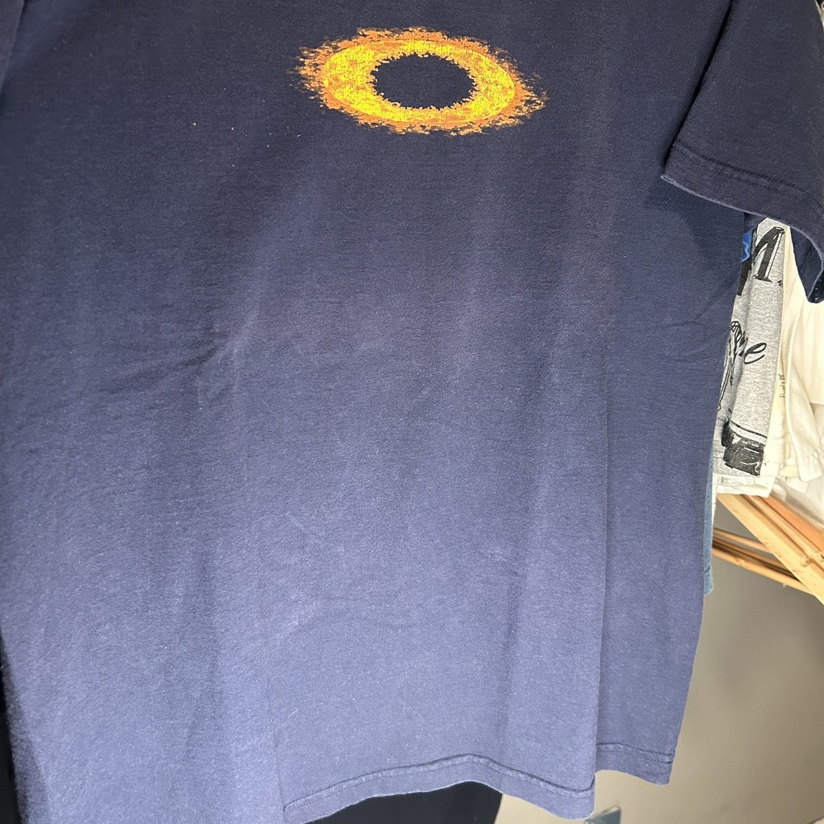 Vintage Oakley Software Shirt Faded Blue Y2K Logo Sun Flame