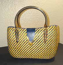Vintage Striped Straw Tan/Navy Blue Women s H...