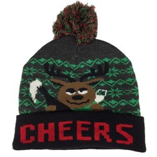 Mens Light Up Cheers Reindeer Christmas Holiday Stocking Cap Alcohol Beanie Hat