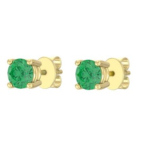 Authentic 925 Sterling Silver 14K Gold Plated 6.5 mm Natural Green Emerald Stud Earrings