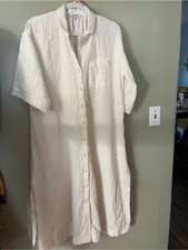 Madewell Lightweight Button-Front Beach Cotton Maxi  Dress Cream Gauze Slits S