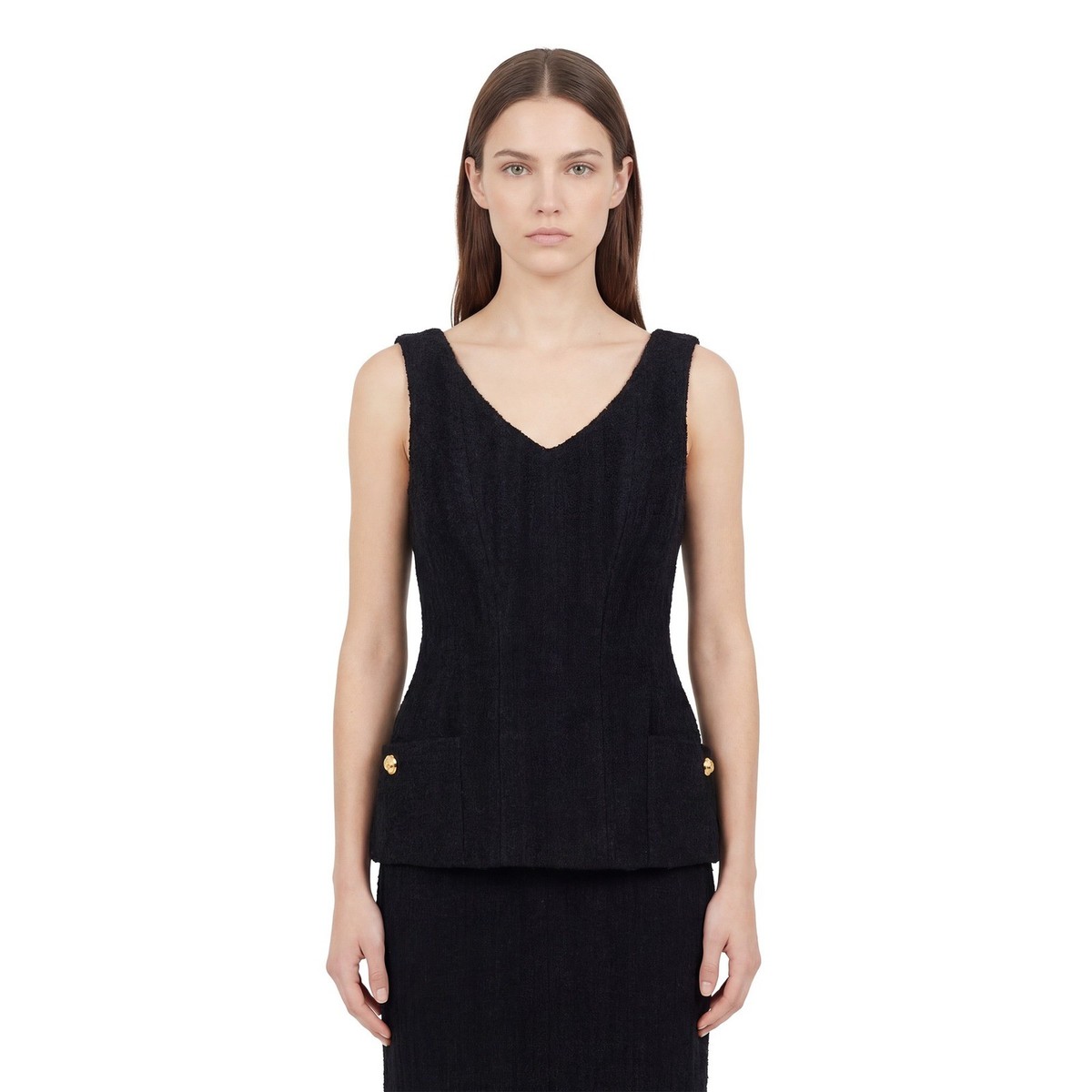 RARE Chanel Vintage S/S 1993 Circa Black Tweed Corset with Gold