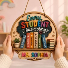 Personalized Floral Teacher Name Sign, Teacher Door Hanger, Custom Classroom