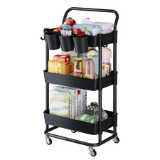 3-Tier Rolling Utility Cart Storage with Handle Multi-Purpose and Locking Wheels