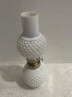 Vtg Mini White Hobnail Milk Glass 2 Globe Hurricane Oil Lamp 8" Tall. EUC