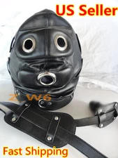 PVC LEATHER Lockable O Ring Full Hood MUZZEL Mask Open Mouth Costume Party Play