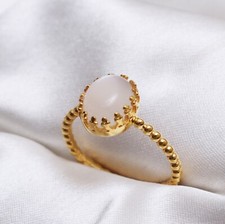 Natural White Moonstone Crown Statement Ring 925 Sterling Silver Promise Ring