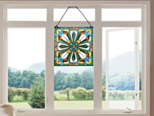 Tiffany Style Stained Glass Window Panel 20" W Mission Suncatcher ONE THIS PRICE