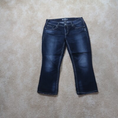 Silver Aiko kick flare Capri Jeans Women's 30 Blue Denim Pants stretch