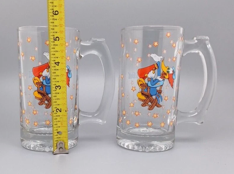 Juego de 2 tazas de vidrio Woody Woodpecker Walter Lantz Universal Studios Foto 4 de 4