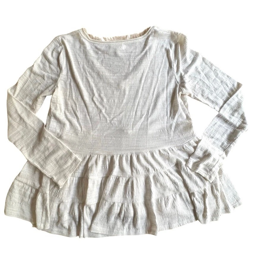 ANTHROPOLOGIE Deletta "Thea" Cream Peplum Boho Top Layered Ruffle Hem SIZE XS - Image 2 of 4