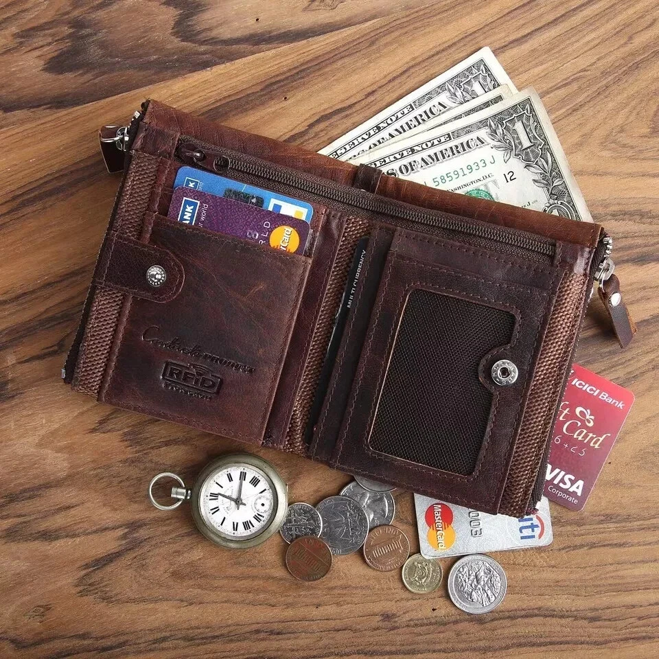 Brand New Men's Genuine Leather RFID Blocking Wallet Chocolate Brown - Image 3 of 4