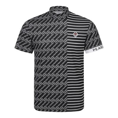 【PEARLY GATES】 Monogram Pattern Mock Neck Panel T-Shirt Genuine PEARLY GATES GOLF Mens Mixed Pattern Mock Neck Short