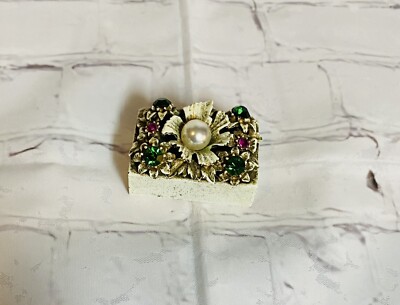 Vintage Jeweled Floral Silvertone Matchbox w/ Matches