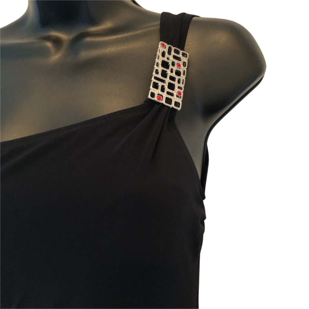 NWT GOTTEX Black One Shoulder Buckle Embellishment One Piece Bathing
