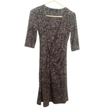 Ellen Tracy Midi Dress Strech Career Work Black White Wrap 3/4 Sleeve size xs