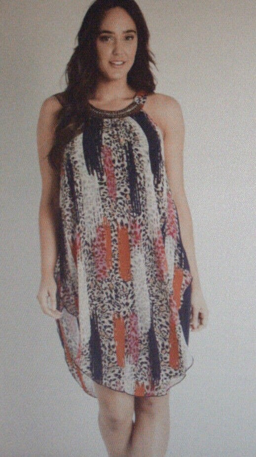 Crossroads Size Slimming Chiffon Overlay Print With Navy Body