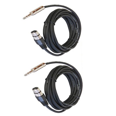 2Pcs 15ft Audio Cables XLR Quarter Inch Stereo Male To 3 Pin XLR Female DJ Cable
