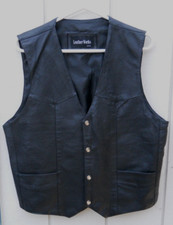 CLASSIC MEN'S BLACK LEATHER SNAP BUTTON TWO POCKET VEST SZ MED BY LEATHER WORKS