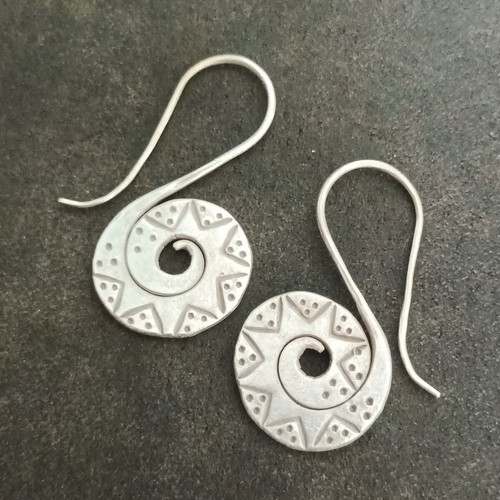 FINE SILVER EARRINGS VINTAGE CRAFT DANGLE ARTISAN 7g SPIRAL BOOM #E054 - Picture 5 of 5