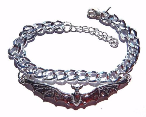 SILVER VAMPIRE BAT BRACELET or ANKLET chain 7-8.5" gothic halloween punk wing G5 - Picture 1 of 1