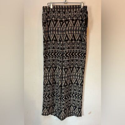 BCX Women s Black Tan Geometric Bohemian Flowy Wide Leg Pull On Pants Large NWT