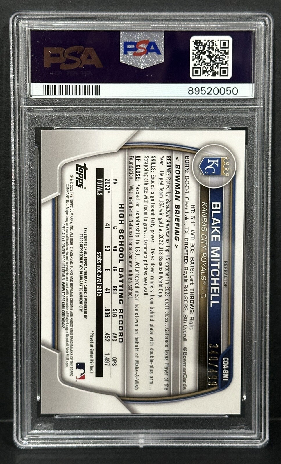 2023 Bowman Draft - Chrome Prospect Autographs Blake Mitchell #CDA 