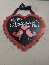 Red and Black Wooden Heart Shaped Happy Valentine's Day Wall Plaque 11" x 10"