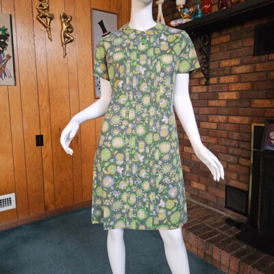 Vintage 60s Mod Hippie Amoeba Floral Lady Bird Classics House Shift Dress  M/L
