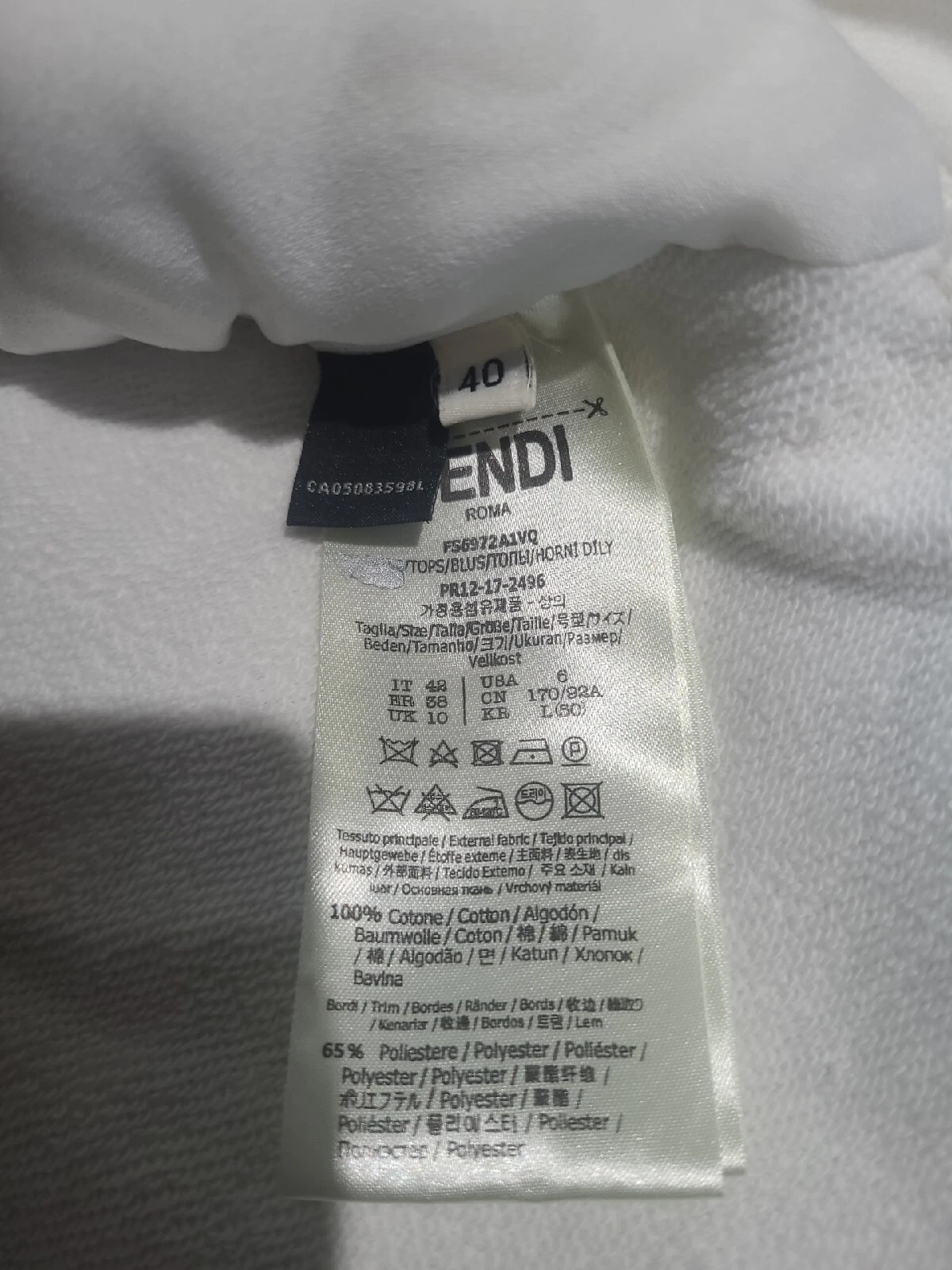 Felpa con cappuccio bianca Fendi da uomo taglia 6 micromesh parka topa cotone logo seta oversize