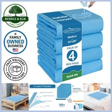 Washable Waterproof Bed Pads 34x36in Pack of 4 Reusable Incontinence Underpads