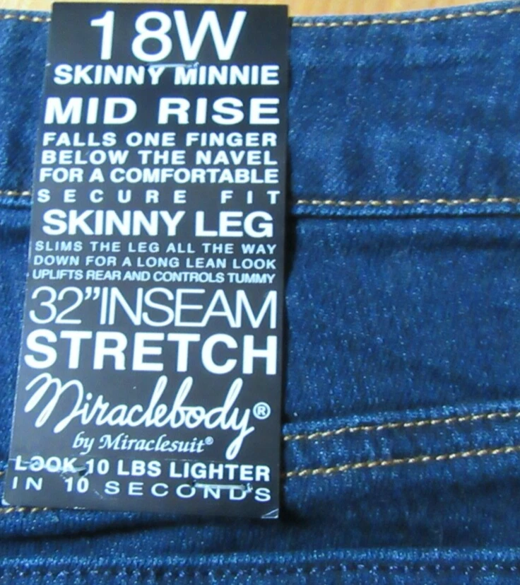 Miraclebody Plus Dark 18W 5 Pockets Zip Button Mid Skinny Jeans NWT Nice $89 USA - Image 4 of 4
