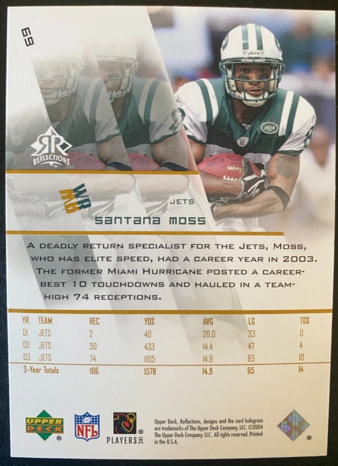 Santana MOSS 2004 Reflections Upper Deck #69 New York Jets - Image 2 of 2