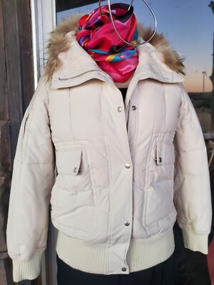 Michel Klein Paris Womens Sz S white cream color down puffer