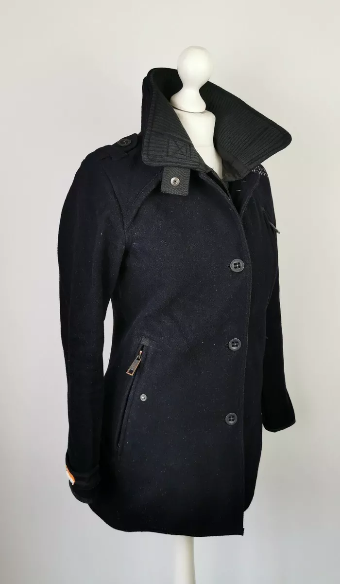 B2 WOMEN S SUPERDRY NAVY WOOL BLEND TRENCH COAT XS
