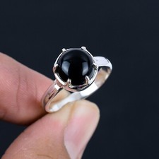 10X10 mm Black Onyx Gemstone 925 Sterling Silver Prong Set Ring For Women