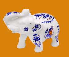 Marble Elephant Statue Blue Lapis Work Handmade Sculpture Home Decor Gifts