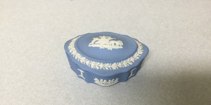 Wedgwood England Blue Jasperware Covered Box Oval Vintage