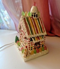 Vtg Lighted 9" h x 6"w Gingerbread House Christmas Tree Village Candy Shop RARE