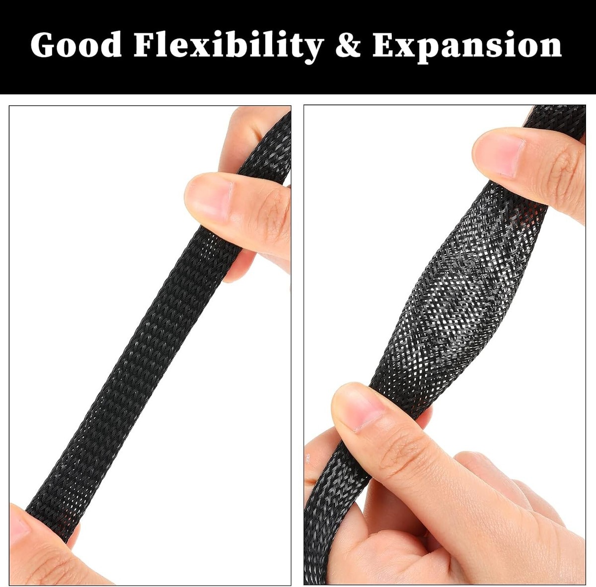 100 FT Expandable Braided Wire Loom – 1/8 Inch Diameter, Black & Red Sleeving, For Cable Management