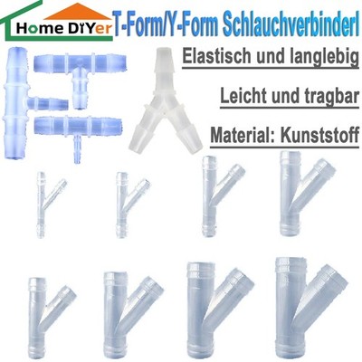 Plastik T-Form/Y-Form Schlauchverbinderl Abzweig Schlauchstutzen Tülle Adapter