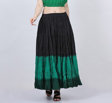 Women 12 yard cotton Long Maxi Skirt Elastic Waist Black teal Green Dip Dye