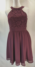 Lulus Love Poem Coquette Mini Dress Vogue Chic Burgundy Floral Lace Halter S