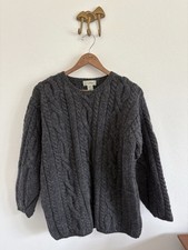 Vintage LL Bean Sweater Women Large Wool Gray Cable Chunky Ireland Fisherman
