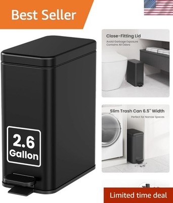 2.6 Gallons Small Bathroom Trash Can with Lid Soft Close, Black