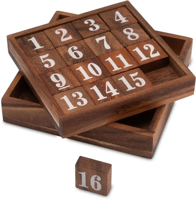 Slide 15 – Schiebespiel mit weißen Zahlen aus Holz für 1 Spieler - Bild 1 von 4