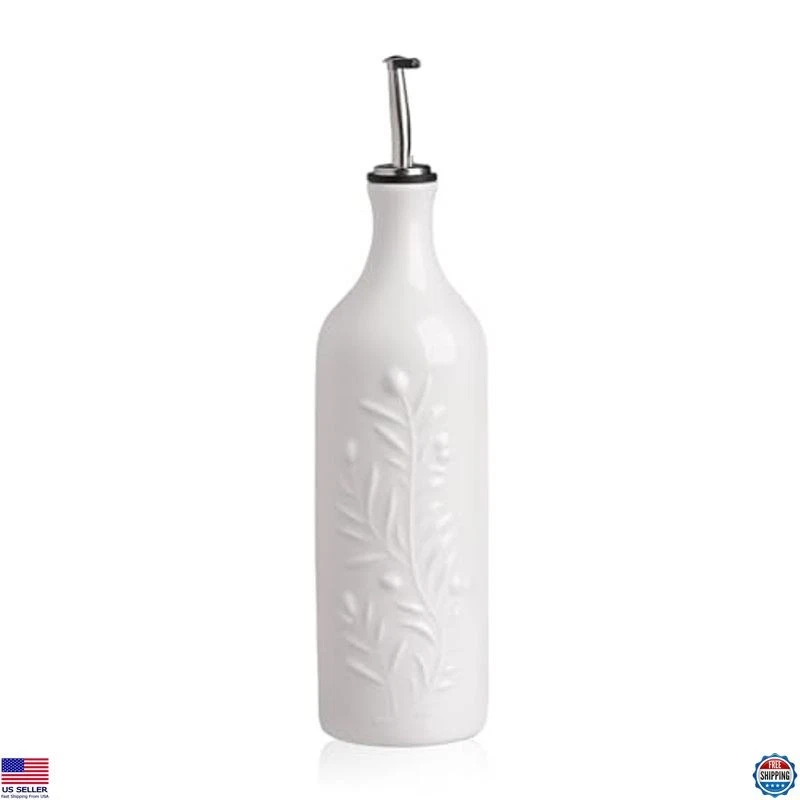Sweejar 24 Oz White Ceramic Olive Oil Dispenser Bottle with Spout - Kitchen
